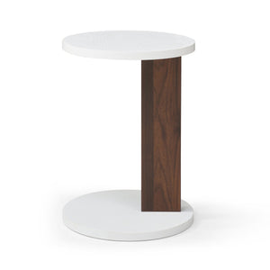 English Elm C-Shaped End Table Slim Side Table for Couch and Bedside, White+Walnut C-Table 15.7” Top, Space-Saving, Easy Assemble (90 cm) W1117P224563