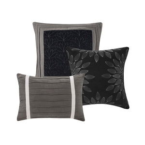 English Elm 7 Pc Faux Suede Comforter Set In Black & Grey – Luxurious King Bedding With Decorative Pillows Included B03596985