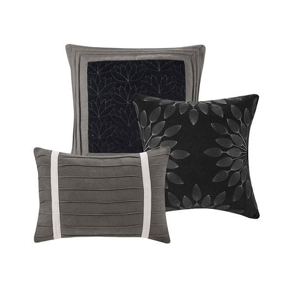 English Elm 7 Pc Faux Suede Comforter Set In Black & Grey – Luxurious King Bedding With Decorative Pillows Included B03596985