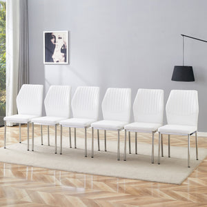 English Elm Luxury White Pu Dining Chair Set Of 6 - Modern Comfort With High Resilience Foam & Silver Legs W1151P282701