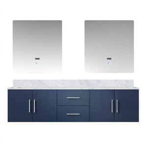 English Elm Navy Double Bath Vanity 72” W, Carrara Marble Top & 30” Led Mirrors - Stylish Storage Solution! B2731S00831