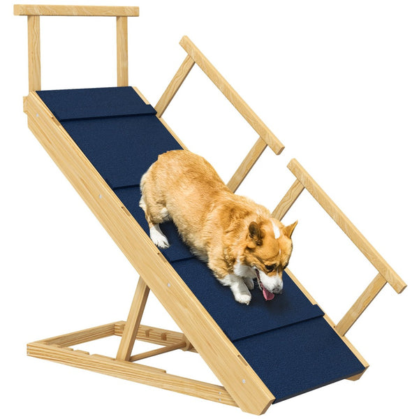 English Elm Pawhut Adjustable Pet Ramp For Dogs, Foldable Wooden Stairs With Non-Slip Mat & Safety Features W2225P217601-GIGA