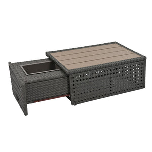 English Elm K&K 6-Pers Diamond Weave Patio Sectional Set with Thick Cushions, Extendable Ice Coffee Table, UV-Resistant Wicker Grey+Brown+Yellow N707S000013G