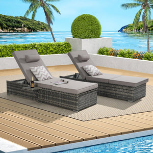 English Elm Outdoor Chaise Lounge Chair Set Of 2 - Adjustable Rattan Recliners With Cushions & Side Table W874P266308