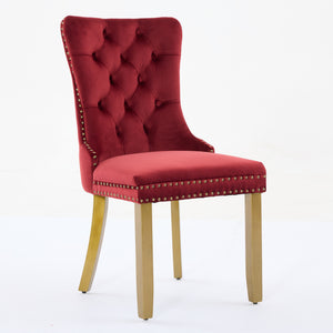 English Elm Mid-Century Lion Head Pull Ring Velvet Dining Chair with Tufted Cushion, Gold Wood Legs, Nailhead Trim WINE RED W1143P233645