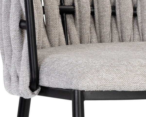 Sunpan Sarai Contemporary Barstool with Unique Weaved Backrest and Black Powder-Coated Steel Frame Belfast Heather Grey