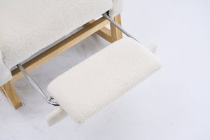 English Elm LY-5104 Plush High-Back Rocking Chair with Footrest & Storage Pocket, Ergonomic Foam Cushion for Nursery Beige+White W2231P292976