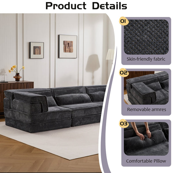 English Elm Compression Mahjong Sofa: Versatile Modular Floor Bed With Plush Fleece, No Assembly & Cozy Design W3723S00025