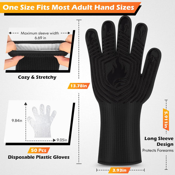 English Elm Bbq Gloves Aramid Fiber Heat Resistant Silicone Grip Five Finger Washable Mitts W2181P192852