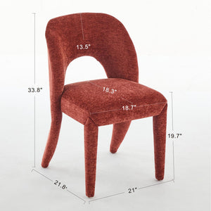 English Elm Rose Chenille Dining Chair Set of 2 with Hollow Backrest, Iron Frame, KD Assembly, Comfortable Cushion, 300lb Capacity W3615P340349