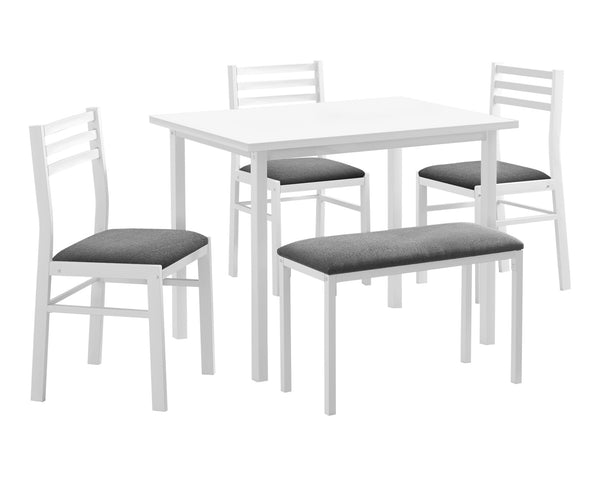 English Elm Dining 5pcs Set with 40" White Laminate Table, Grey Cushioned Fabric Seats, Space-Saving Modern Design B2710P218801