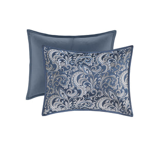 JLA Home Madison Park Essentials - 24 Navy Jacquard Paisley 24-Piece Room in a Bag Set — Elegant Comforter, Curtains, Shams & Decorative Pillows MPE10-982