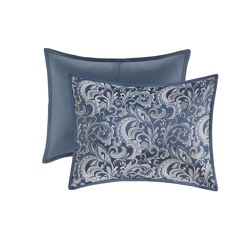 JLA Home Madison Park Essentials - 24 Piece Room in a Bag Complete 24-Piece Jacquard Paisley Bedding Ensemble with Curtains, Elegant Texture Navy MPE10-980