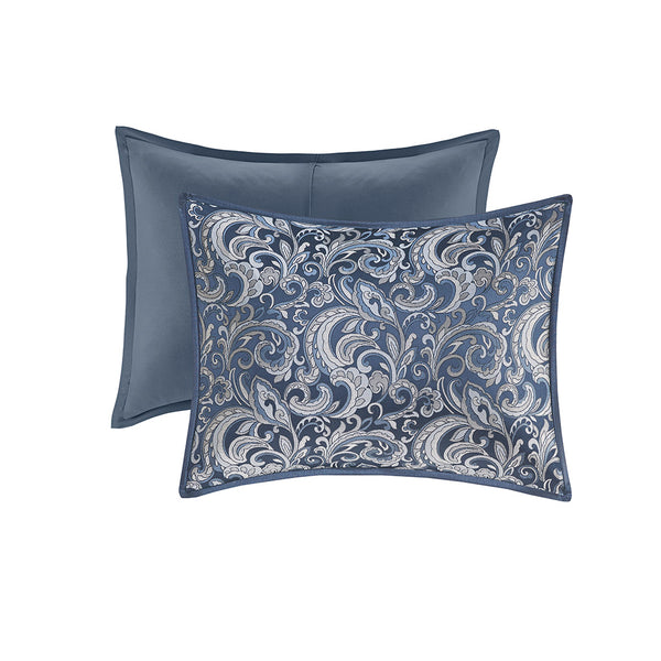 JLA Home Madison Park Essentials - 24 Piece Room in a Bag Complete 24-Piece Jacquard Paisley Bedding Ensemble with Curtains, Elegant Texture Navy MPE10-980