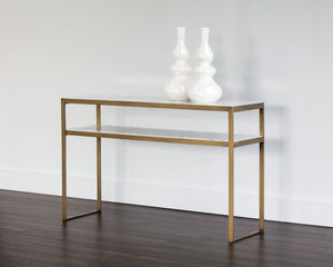 Sunpan Evert Modern Marble Console Table with Antique Brass Frame – Unique Italian Design for Elegance