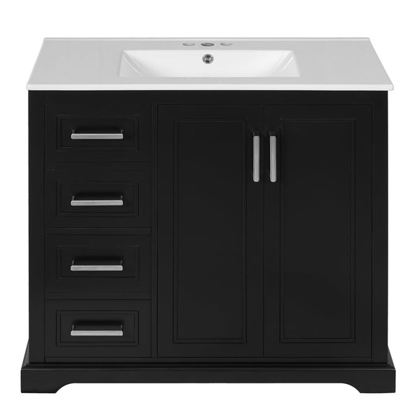 English Elm 36" Modern Bathroom Vanity with Ceramic Sink, Soft-Close Doors, 3 Drawers & Ample Storage for Small Baths Black N729P280194B