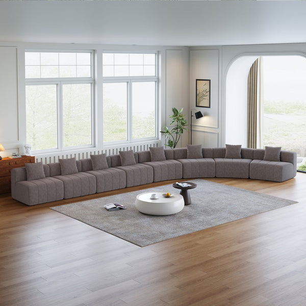 English Elm Four Curved Chenille Sectional with Piano Key Seats Eight Pillows Modular Living Room Grey W834S00589