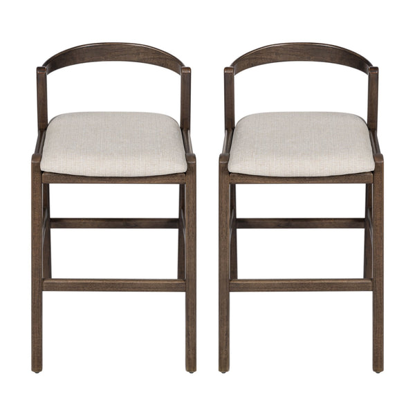 English Elm Christopher Knight Home® - Balmain Rubberwood Barstool with Ergonomic Back and Plush Cushion, Modern Smooth-Line Design Set of 2 Beige,Dark Brown N775P318294D