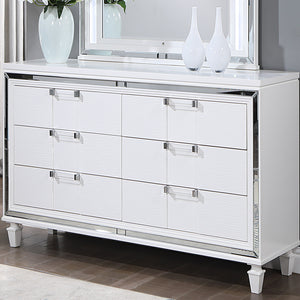 English Elm Genoa Six Drawer Dresser Art Deco Glam White Lacquer with Mirror Trim Accents B078P497937