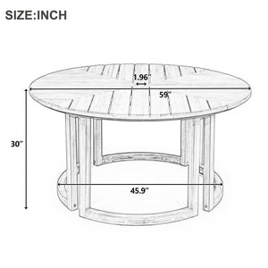 English Elm Trexm Round Acacia Outdoor Dining Table Seats Six with Umbrella Hole Slatted Top Light Teak N715P404283D