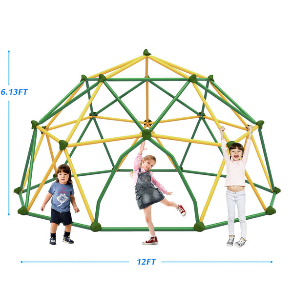 English Elm 12ft Geodesic Steel Climbing Dome Outdoor Play Structure 1000 Lb Capacity Kids Green + Yellow N710P261137L