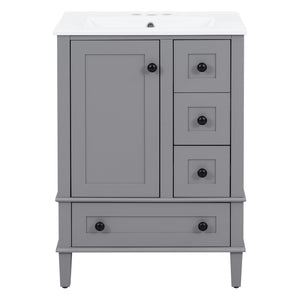 English Elm 24-inch Matte Bathroom Vanity Rubberwood Cabinet with Ceramic Sink and Soft-close Drawers Grey N729P377516E