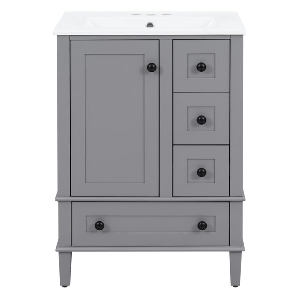 English Elm 24-inch Matte Bathroom Vanity Rubberwood Cabinet with Ceramic Sink and Soft-close Drawers Grey N729P377516E