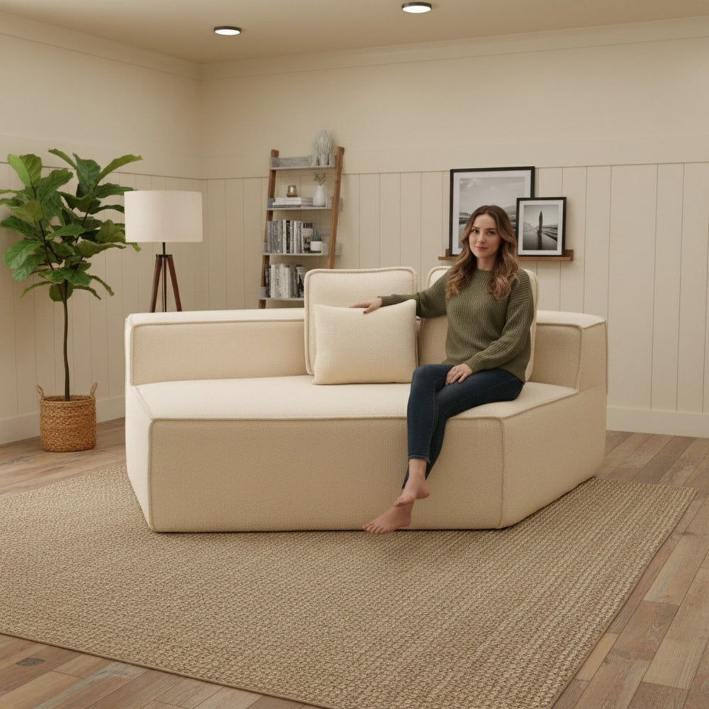 English Elm Beige Teddy Fleece Modular Floor Lounge Chair Foam Cushioned Cozy Dorm Living Room W3326P354557