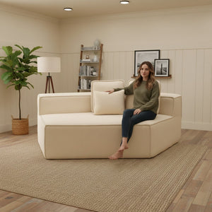 English Elm Beige Teddy Fleece Modular Floor Lounge Chair Foam Cushioned Cozy Dorm Living Room W3326P354557