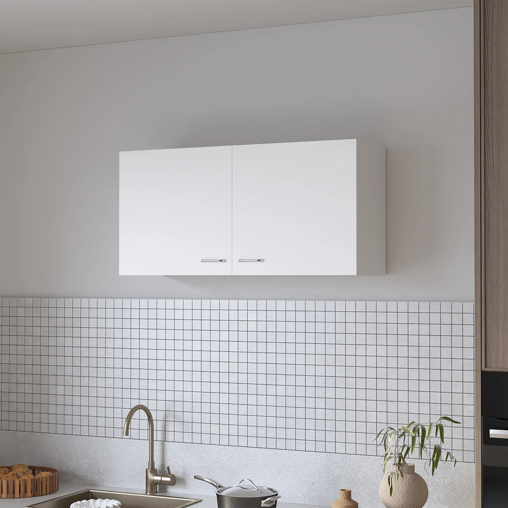 English Elm White 2-Door Wall Cabinet with Melamine Finish, 39.4" Wide Storage, Elegant Contemporary Kitchen Organizer B062P227650
