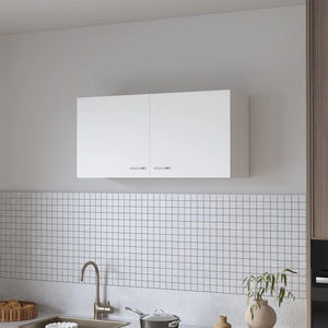English Elm White 2-Door Wall Cabinet with Melamine Finish, 39.4" Wide Storage, Elegant Contemporary Kitchen Organizer B062P227650