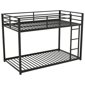 English Elm Twin Over Twin Metal Bunk Bed Low Profile with Full Guardrail Ladder Quiet Steel Frame Sturdy Support Black MF285535AAB