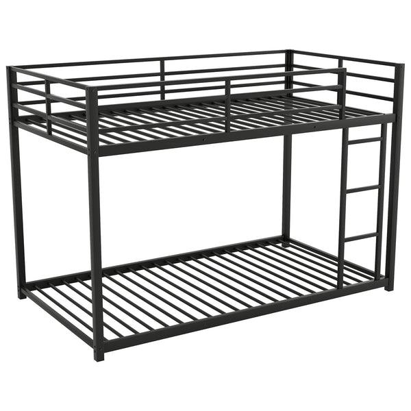 English Elm Twin Over Twin Metal Bunk Bed Low Profile with Full Guardrail Ladder Quiet Steel Frame Sturdy Support Black MF285535AAB