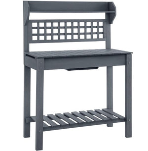 English Elm Wooden Fir Outdoor Potting Bench with Sliding Top Built-in Basin and Tiered Storage T3971P422234