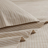 Beautyrest Oversized Cotton Flannel Casual 4 Piece Sheet Set BR20-4174 Beige/White Stripes