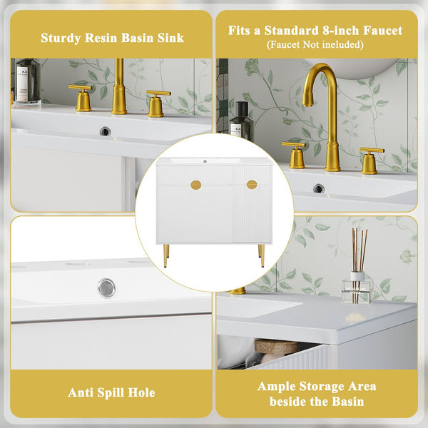 English Elm 36" Modern Bathroom Vanity with Resin Basin Sink, Soft-Closing Doors, Drop-Down Cabinet & Storage Elegance N710P265934K