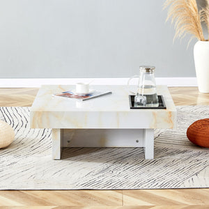 English Elm A Modern and Practical Coffee Table With Imitation Marble Patterns, Made Of Mdf Material. The Fusion Of Elegance and Natural Fashion 31.4"* 31.4"* 12 "