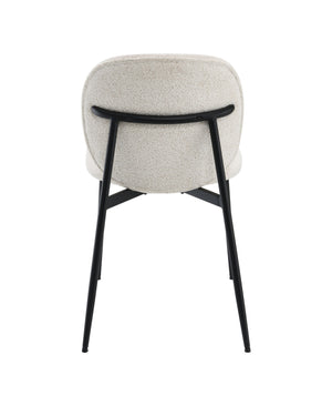 English Elm Klaus Modern White Bouclé Side Chair Set of 2 with Padded Seat & Back, Black Metal Frame, 220lb Capacity B2726P309349