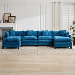 English Elm Cloud Sofa 4 Seats - Modern Modular Sectional Couch In Elegant Blue Chenille For Ultimate Comfort & Style W1143S00049