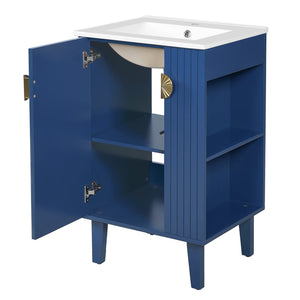 English Elm 20-inch French Style Bathroom Vanity with Integrated Ceramic Sink, Carved Accents & Soft-Close Door Blue N710P330971C