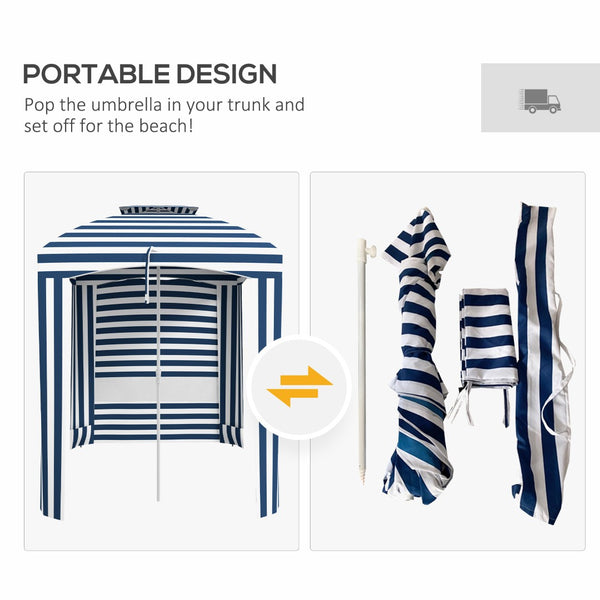 English Elm Outsunny 5.8' Portable Beach Umbrella Cabana With Vented Double-Top, Sandbags & Carry Bag, Blue Stripes W2225P174194-GIGA