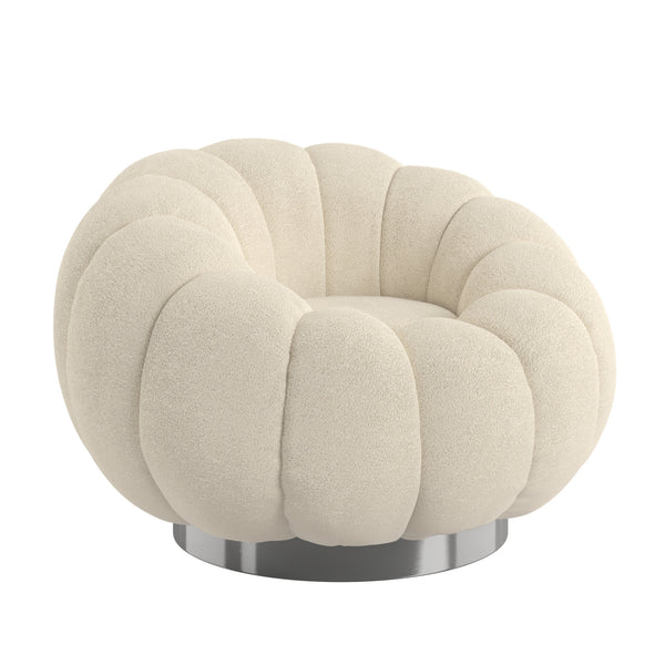English Elm Wallace & Bay - White Pumpkin Swivel Accent Chair Cream Bouclé Fabric, Modern Curved Design, Easy-Care, Plush 37" Depth Lounge B361P384410