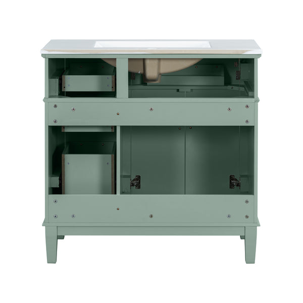 English Elm 36" Green Modern Bathroom Vanity with Ceramic Sink, 4 Soft-Close Drawers & Doors, Solid Wood Build N729P253935F