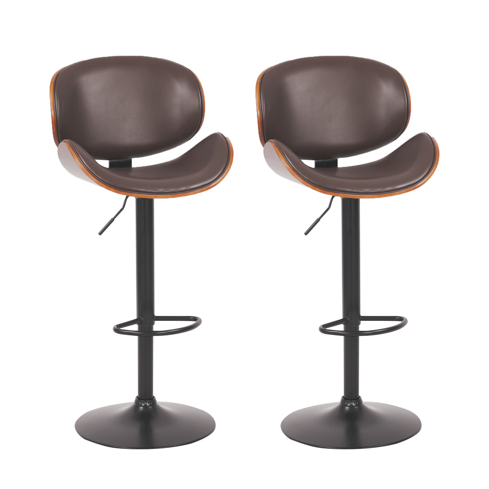 English Elm Hengming Bentwood Pu Leather Swivel Barstools Adjustable Height Kitchen Island Set Brown W212P465192