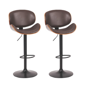 English Elm Hengming Bentwood Pu Leather Swivel Barstools Adjustable Height Kitchen Island Set Brown W212P465192