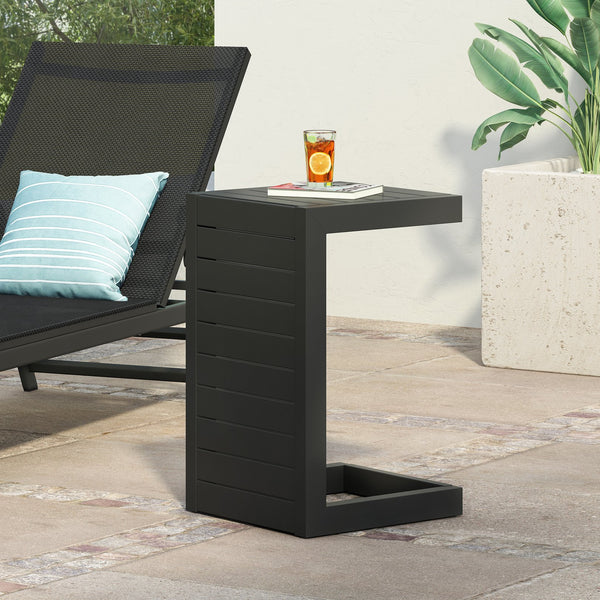 English Elm Christopher Knight Home® - CAPE C-shaped Aluminum Outdoor Side Table for Patio & Poolside — Lightweight, Weather-Resistant Design Black 59990.00BLK
