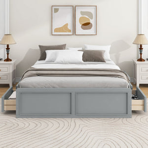 English Elm Wood Queen Platform Bed Solid Pine Frame Six Storage Drawers No Box Spring Needed Gray N709P241723E-1