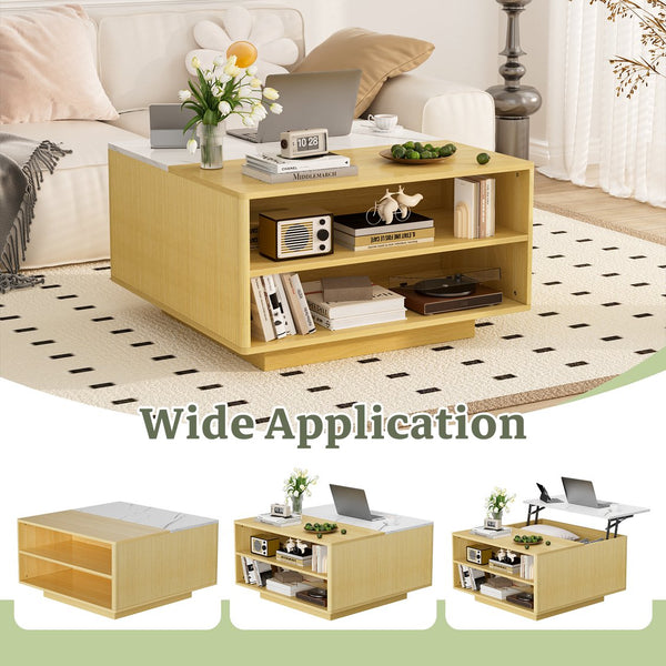 English Elm Lift Top Coffee Table Faux Marble Surface Hydraulic Storage Shelves Modern Home T3773P419176