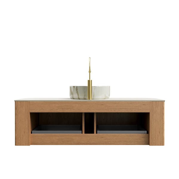 English Elm Dina Floating Bathroom Vanity with Crystal Glass Basin and Sintered Stone Top Beige,Natural Wood,White W2615S00510