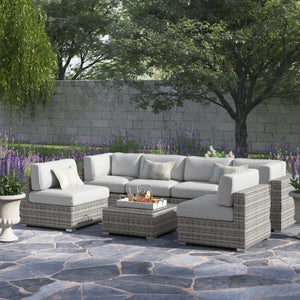English Elm LSI 6-Piece Rattan Wicker Patio Set with Cushions, 7-Piece Outdoor Sectional, Weatherproof Comfort (98) B120S00064